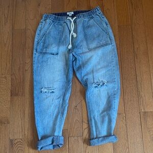 Easel Women's Light Blue Destructed Drawstring Waistband Straight Leg Jeans